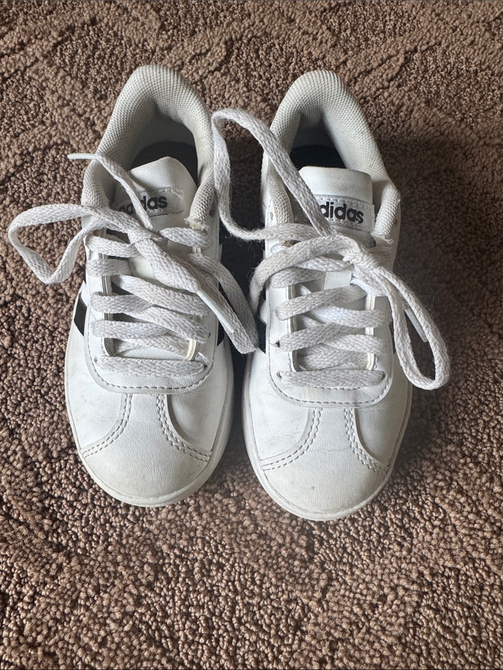 adidas Kids White Sneakers with Black Stripes